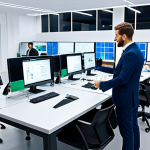 Home 6 Intelligent Automation in the Workplace**
"A bright, modern office environment with a diverse group of professionals collaborating with advanced robotic arms and holographic displays, showcasing the integration of AI in daily tasks. Everyone is fully clothed in professional attire. The scene emphasizes collaboration, innovation, and efficiency. Safe for work, appropriate content, perfect anatomy, correct proportions, professional, family-friendly, high quality."
**